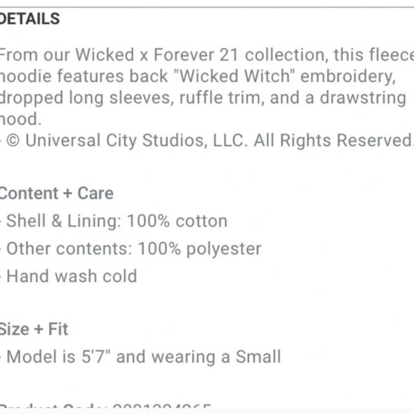 Forever 21 x Wicked Wicked Witch Ruffle Hoodie Size Small NWT - Picture 10 of 10
